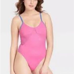 Colsie Vibrant Pink Bodysuit with Blue Accents